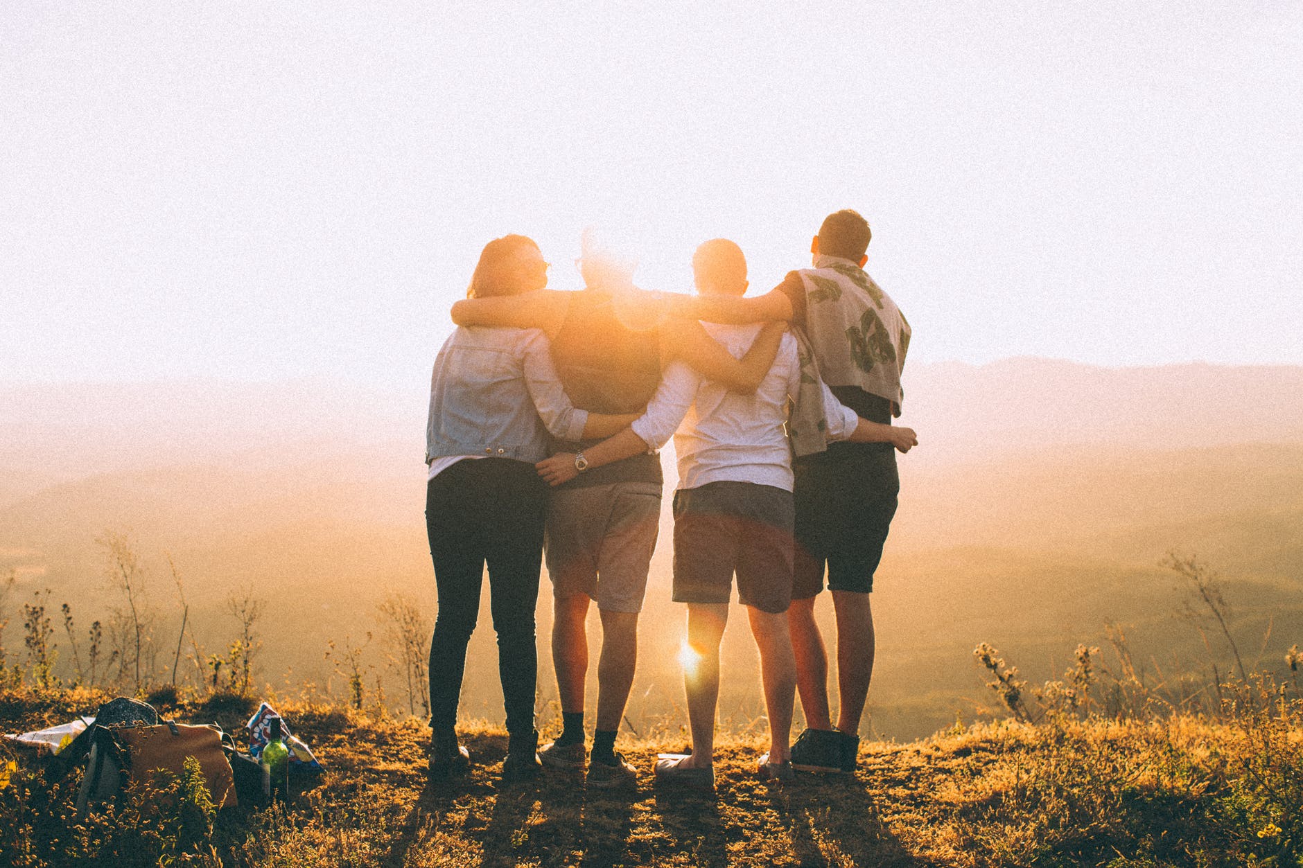 backlit dawn foggy friendship